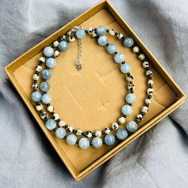 Naszyjnik akwamaryn, jaspis dalmatyński i onyks w srebrze 925.png