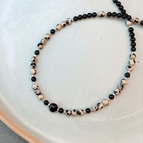 Naszyjnik z turmalinem i obsydianem  srebro 925 choker.png