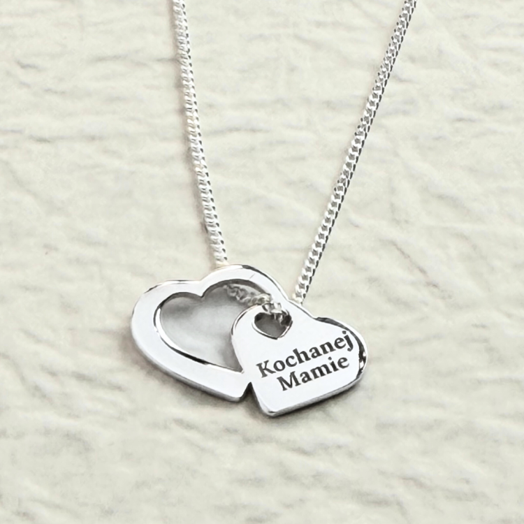 Srebrny naszyjnik łańcuszek celebrytka Serca Grawer DLA Żony MAMY Babci 925.png
