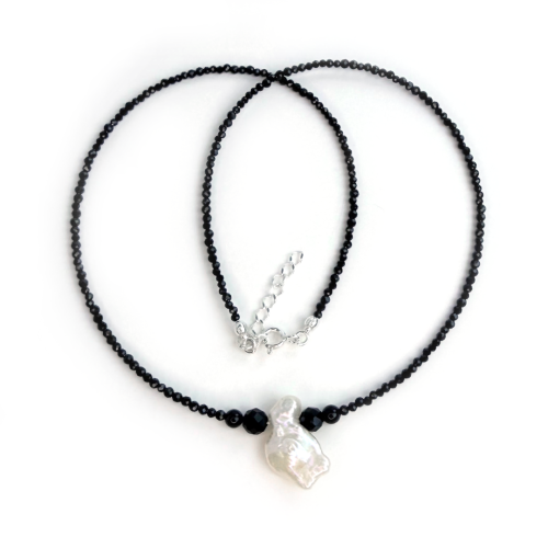 Naszyjnik z perłą barokową i czarnym turmalinem srebro 925.png