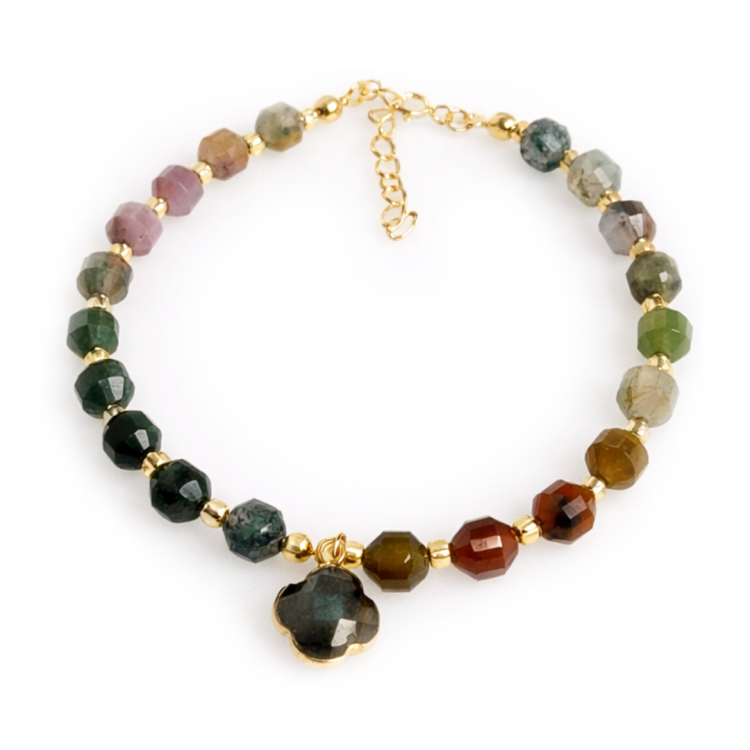 Wyjątkowa Srebrna Pozłacana Bransoletka 925 z Labradorytem i Agatem Indyjskim