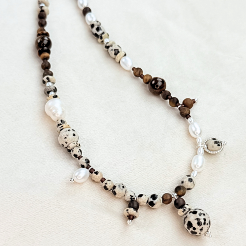 Srebrny naszyjnik jaspis dalmatyński perła tygrysie oko 925 4B54-85204.png