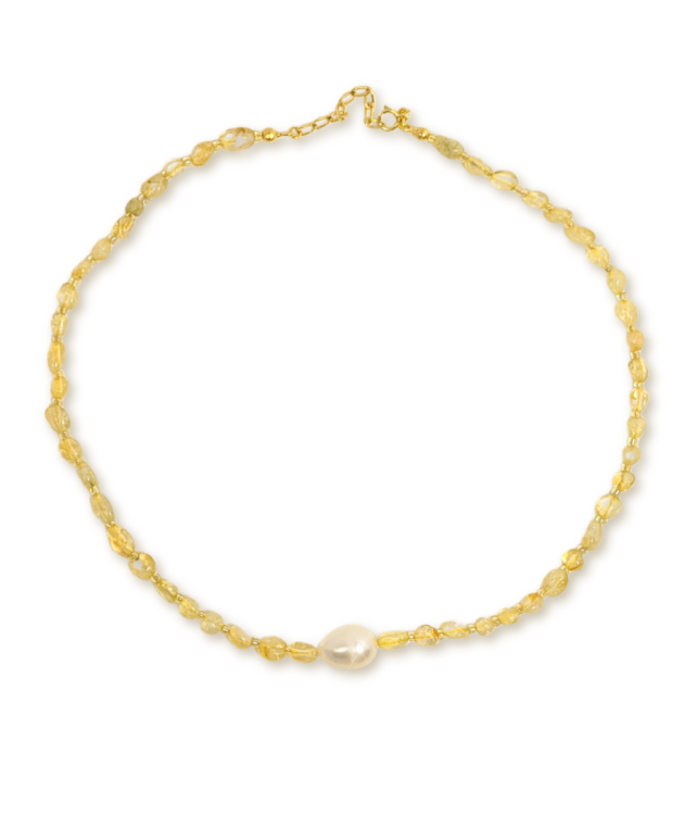 Naszyjnik Cytryn Choker Perła – Kamienie Naturalne Talizman Optymizmu i Odwagi