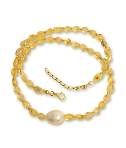 Naszyjnik Cytryn Choker Perła – Kamienie Naturalne Talizman Optymizmu i Odwagi