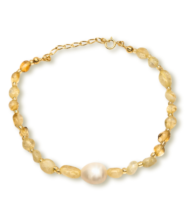 Elegancka Bransoletka 925, Cytryn i Perła - Kamienie Naturalne Talizman Optymizmu i Pewności Siebie