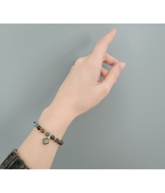 Wyjątkowa Srebrna Bransoletka 925 z Labradorytem i Agatem Indyjskim