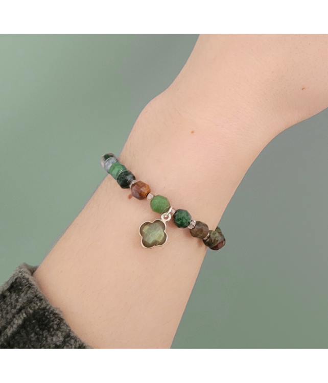 Wyjątkowa Srebrna Bransoletka 925 z Labradorytem i Agatem Indyjskim