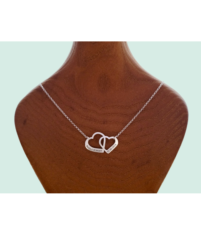 Srebrny Naszyjnik dwa przeplatane Serca z Grawerem
