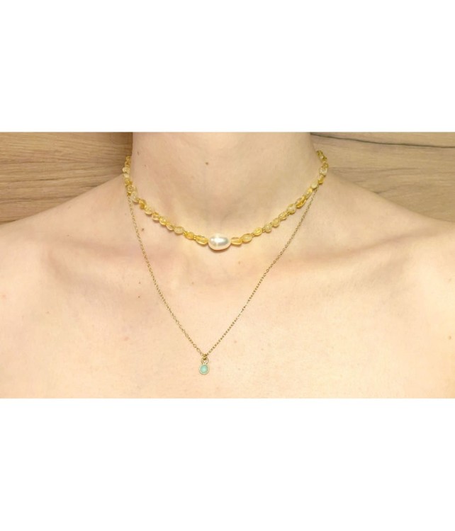 Elegancki Delikatny Naszyjnik Pozłacany z Kamieniem Amazonitu