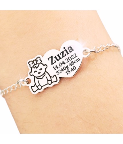 Srebrna bransoletka Dziecko z grawerem