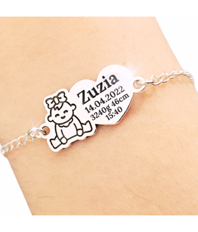 Srebrna bransoletka Dziecko z grawerem