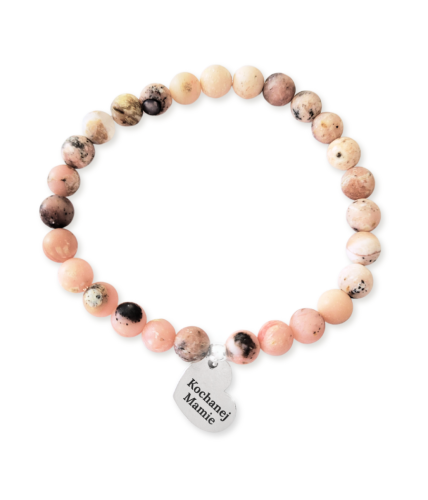 Bransoletka Różowy Opal z grawerowanym srebrnym serduszkiem