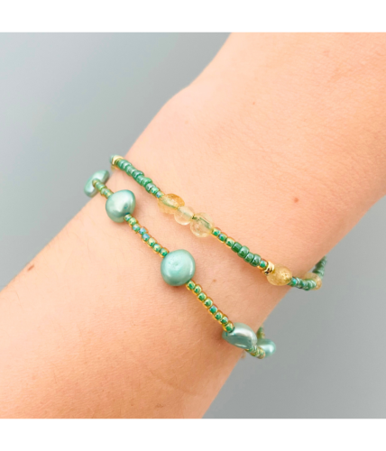 GREEN DOT - bransoletka z perłami