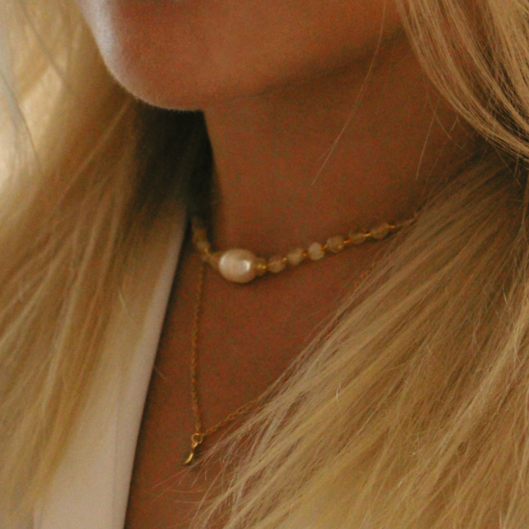 Naszyjnik Cytryn Choker Perła – Kamienie Naturalne Talizman Optymizmu i Odwagi