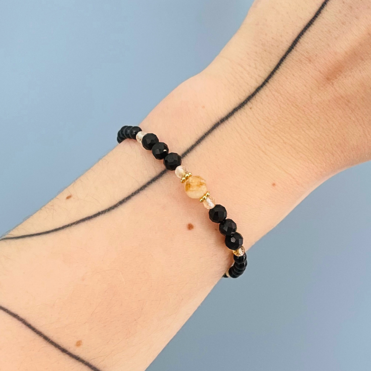 czarny turmalin cytryn bransoletka pozłacana szczęścia ochrona.png