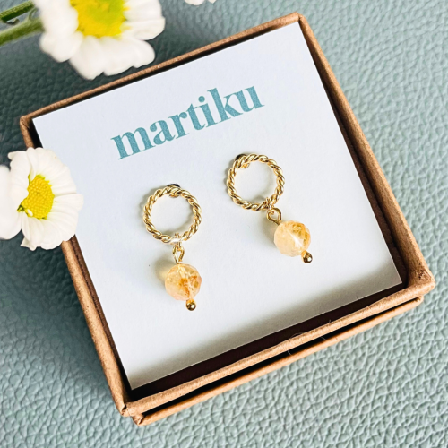 Pozłacane srebrne kolczyki skręcone koła z cytrynem 925.png