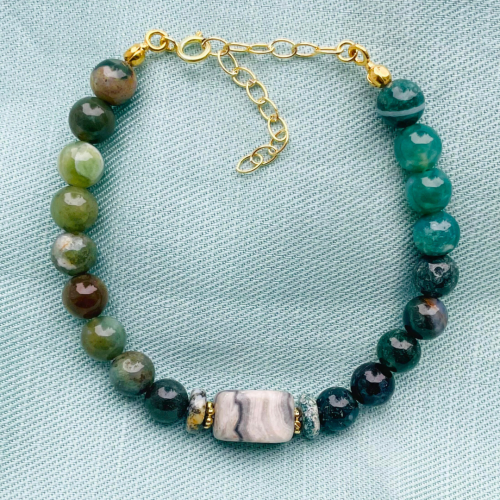 Bransoletka z agatu indyjskiego i jaspisu z pozłacanym srebrem 925.png