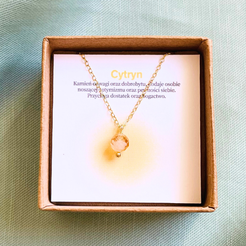 Pozłacany naszyjnik, cytryn naturalny
